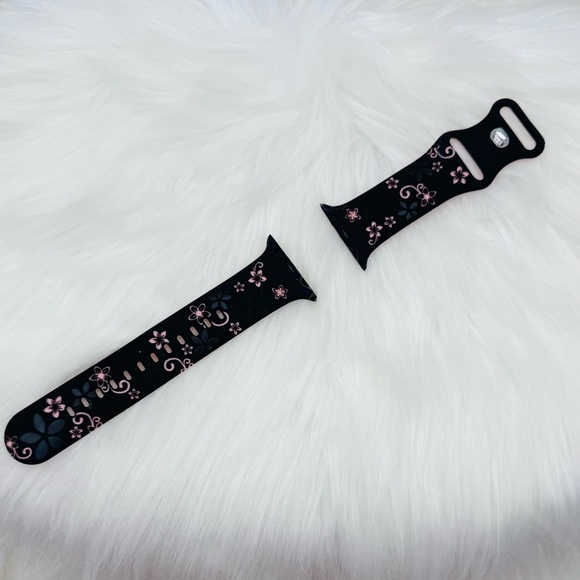 New Black & Pink Floral Design Apple Watch Bands 42mm 44mm 45mm 49mm - Picture 3 of 9